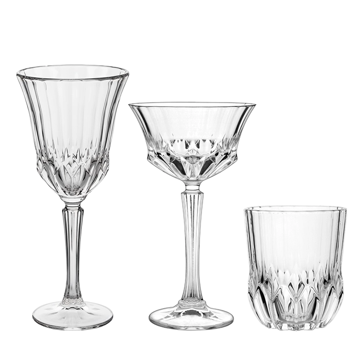 Alt Cristalería Beatrice fabricada en vidrio de calidad, compuesta por copa de vino, champán y vaso de agua