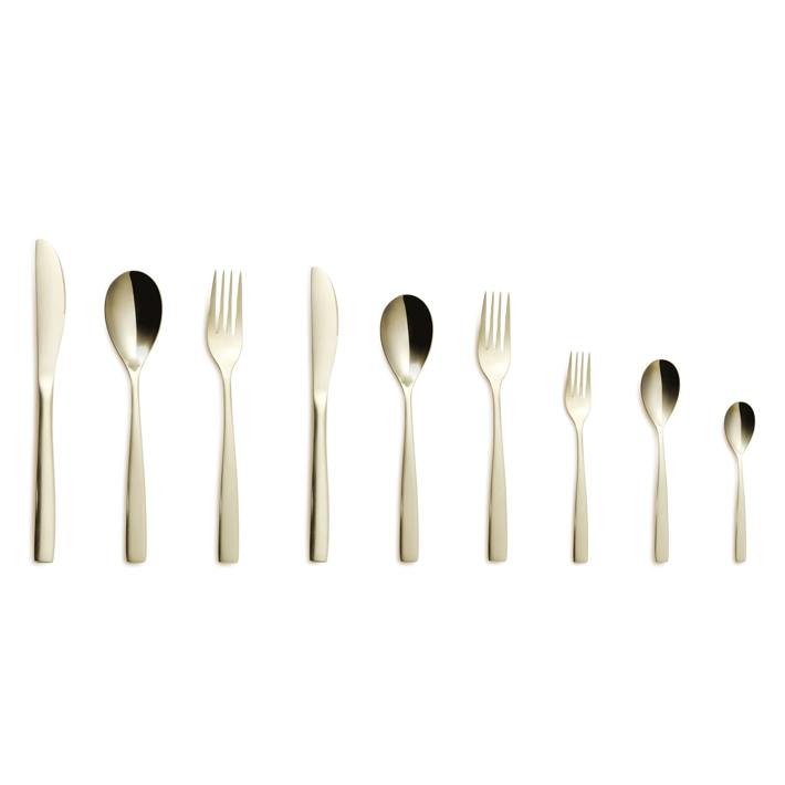 Alt Cubertería fabricada en acero inoxidable 18/0, libre de níquel de color champagne, compuesta por 120 piezas EME Mobiliario