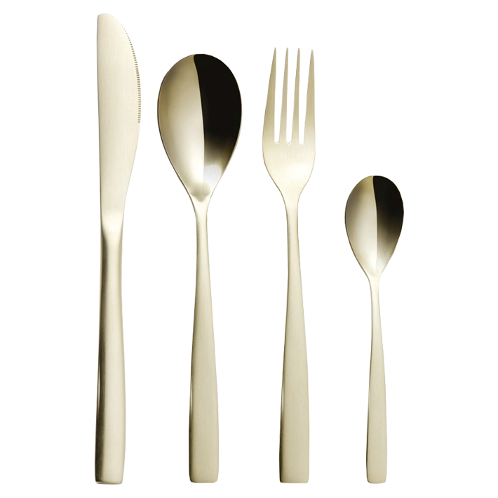 Alt Cubertería fabricada en acero inoxidable 18/0, libre de níquel de color champagne, compuesta por 120 piezas EME Mobiliario