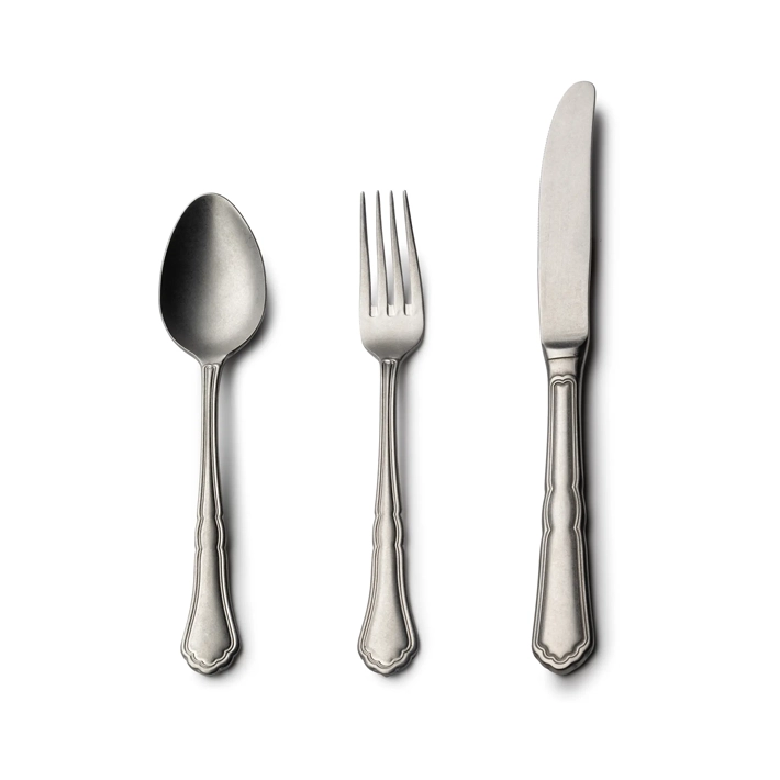 Alt Cubertería Florencia Vintage con un bonito acabado envejecido está fabricada con acero inox 18/0 apta para el uso intensivo profesional EME Mobiliario 