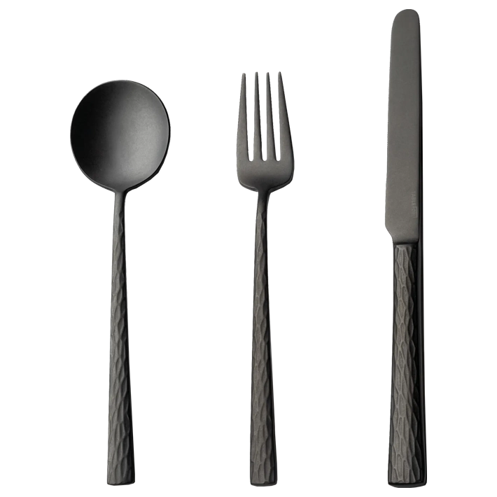Alt Cubertería Kyoshi Vintage Black es una cubertería fabricada en acero inoxidable 18/0 apta para el uso intensivo profesional EME Mobiliario 
