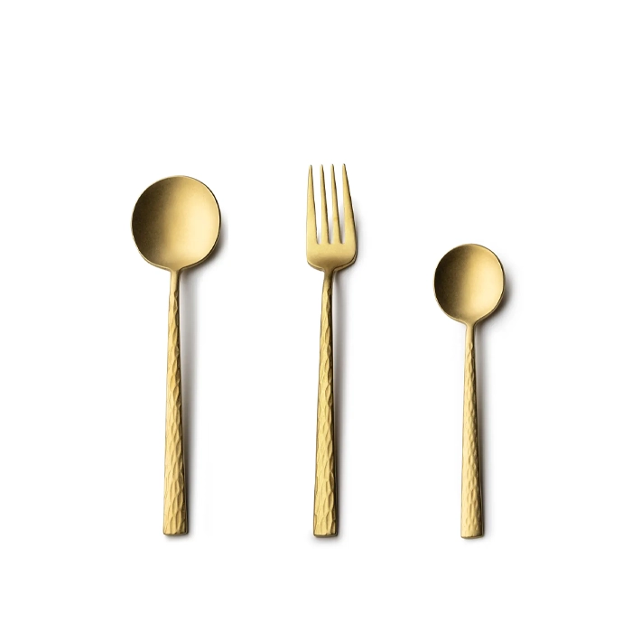 Alt Cubertería Kyoshi Vintage Gold fabricada en acero inoxidable 18/0 con un bonito acabado oro mate ideal para el uso intensivo profesional EME Mobiliario 