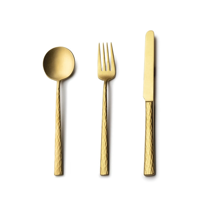 Alt Cubertería Kyoshi Vintage Gold fabricada en acero inoxidable 18/0 con un bonito acabado oro mate ideal para el uso intensivo profesional EME Mobiliario 