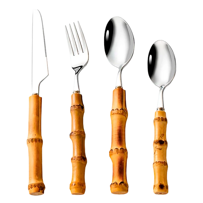 Alt Cubertería Bambú Inox fabricada en acero inoxidable 18% y bambú natural, para eventos y hostelería EME Mobiliario