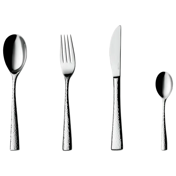 Alt Cuberteria Mercury fabricada en acero inox 18/0 apta para el uso intensivo profesional, con un sencillo y elegante diseño en el mango EME Mobiliario 