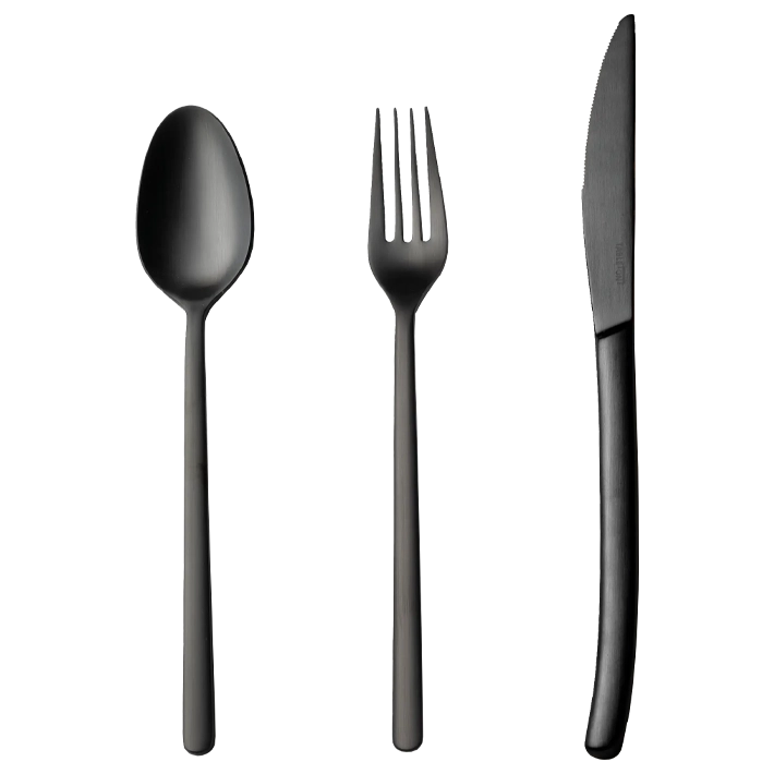 Alt Cubertería Nature Matt fabricada con acero inoxidable 18/0 con un diseño sencillo y un elegante acabado en color negro apta para el uso intensivo profesional EME Mobiliario 