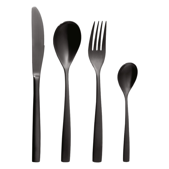 Alt Cubertería fabricada en acero inoxidable 18/0, libre de níquel de color negro, compuesta por 120 piezas EME Mobiliario