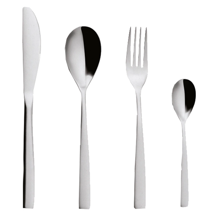 Alt Cubertería Satín fabricada en acero inoxidable de 18/0, libre de níquel con acabado inox, compuesta por 120 piezas EME Mobiliario