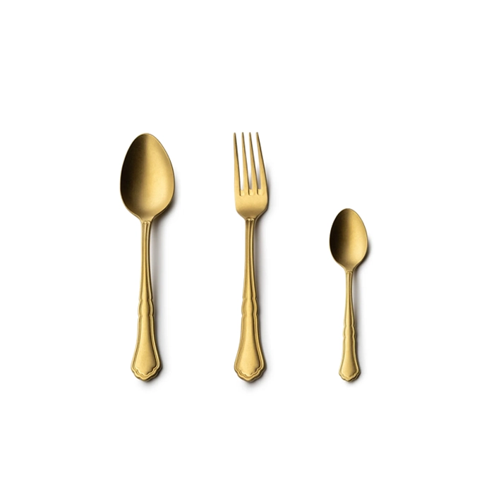 Alt Cubertería Vintage Gold fabricada en acero inox 18/0 con un bonito acabado gold para eventos y establecimientos de hostelería EME Mobiliario 