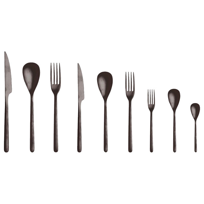 Alt Cubertería fabricada en acero inoxidable 18/0 libre de níquel de color negro, compuesta por 120 piezas EME Mobiliario