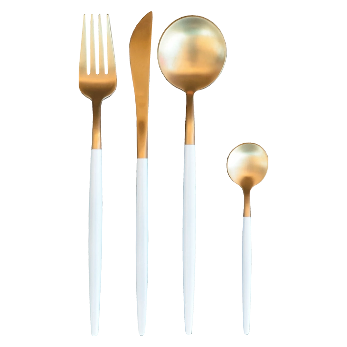Alt Set de Cubertería con un diseño vintage con acabado dorado y blanco compuesta por 24 piezas fabricado de acero inoxidable EME Mobiliario