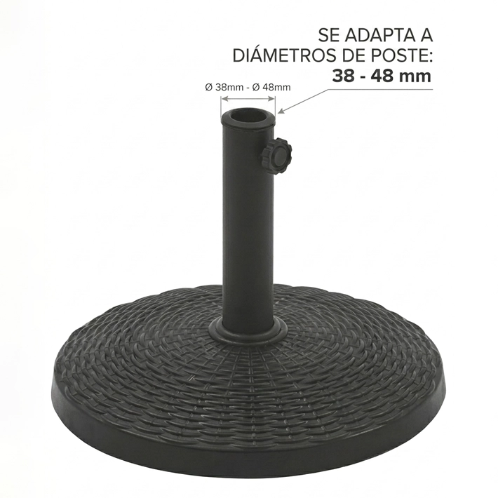 Base de Sombrilla de 25kg con un diámetro que se adapta a sombrillas de 38/48mm