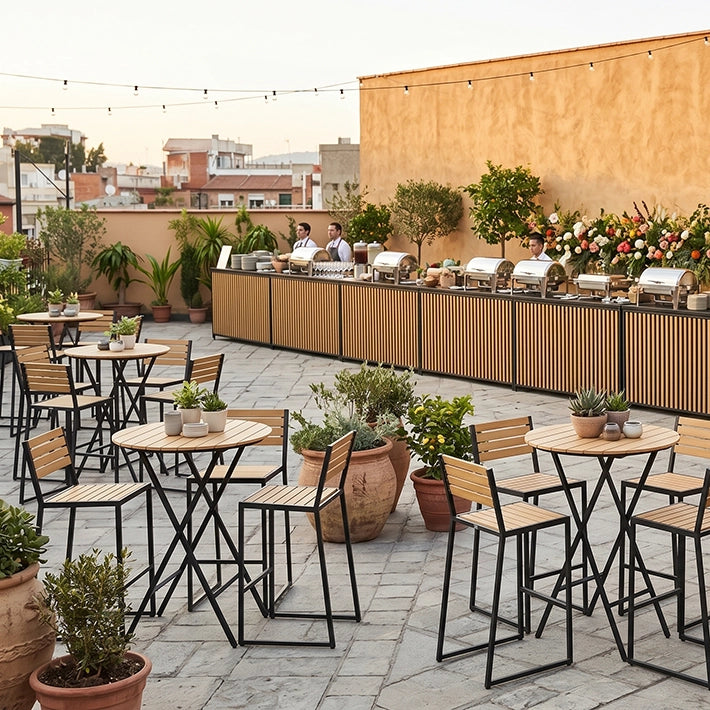 Alt Barras de Bar Plegables para eventos de color negro con listones de madera EME Mobiliario