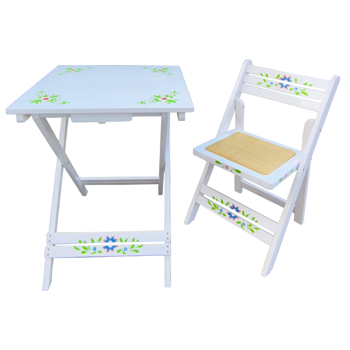 Alt Juego Sevillano Blanco compuesto por 1 mesa y 4 sillas de madera plegables ideal para el uso intensivo profesional