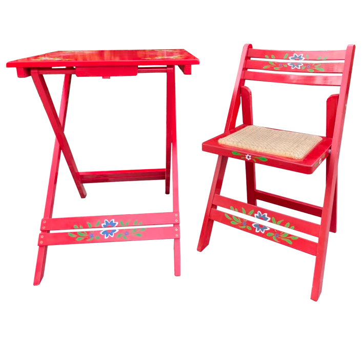 Alt Juego Sevillano fabricado compuesto por 1 mesa y 4 sillas plegables para usar en eventos y/o hostelería