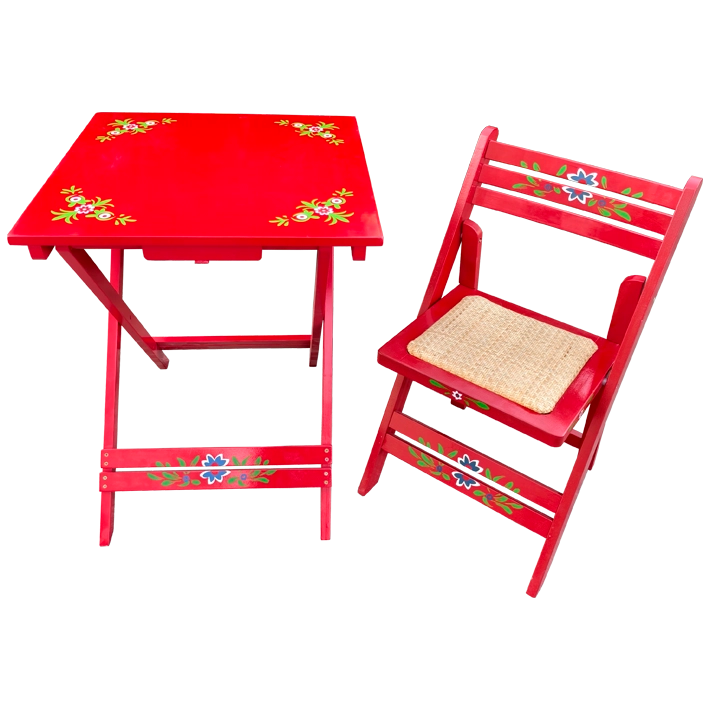 Alt Juego Sevillano fabricado compuesto por 1 mesa y 4 sillas plegables para usar en eventos y/o hostelería