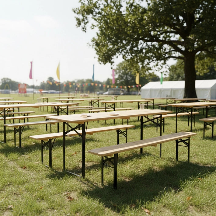 Alt Juegos Cerveceros compuesto por mesa y dos bancos plegables Para Eventos, Festivales EME Mobiliario