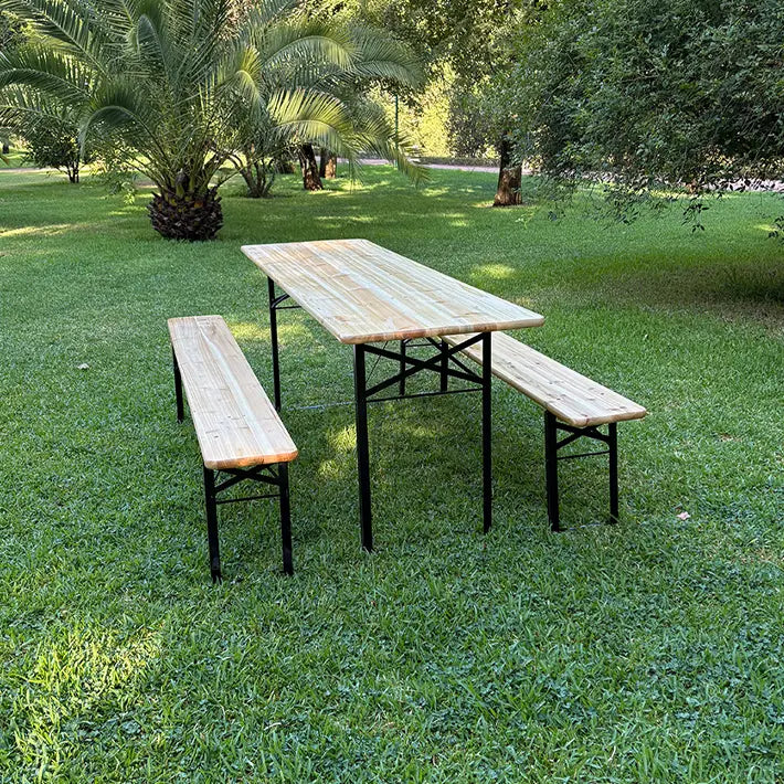 Alt Juego de Cervecería 200x60x25cm compuesto por dos bancos y una mesa plegables ideal para usar en eventos al exterior