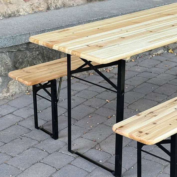 Alt Juego de Cervecería 200x60x25cm compuesto por dos bancos y una mesa plegables ideal para usar en eventos al exterior
