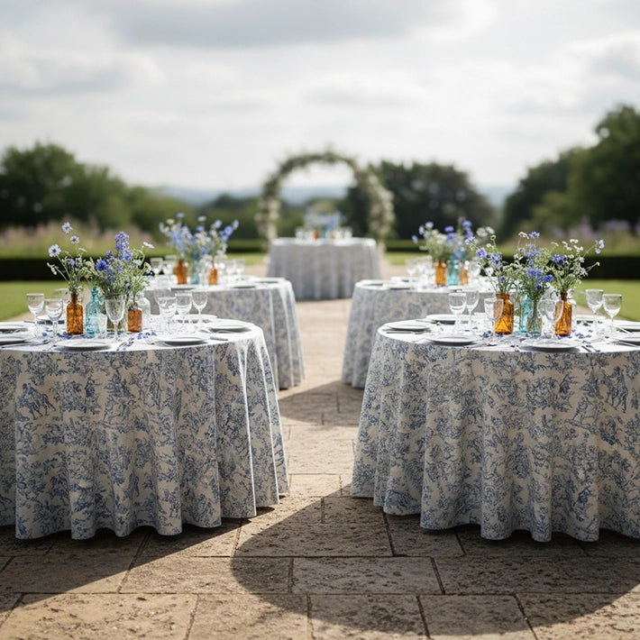 Alt Mantel Estampado Toile de Jouy Azul fabricado con tejido 100% poliéster ideal para el uso intensivo profesional EME Mobiliario