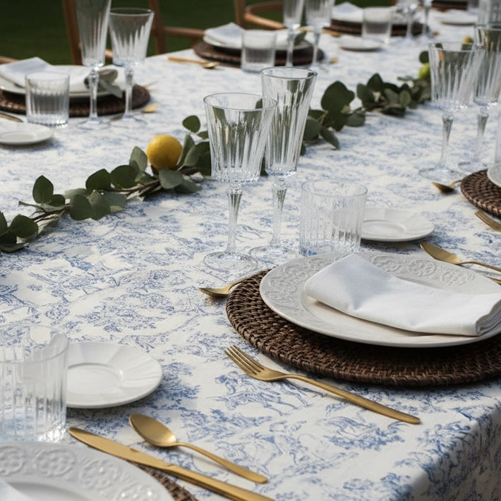 Alt Mantel Estampado Toile de Jouy Azul fabricado con tejido 100% poliéster ideal para el uso intensivo profesional EME Mobiliario
