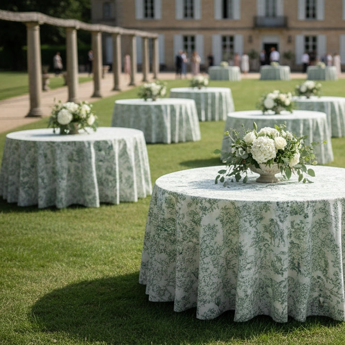 Alt Mantel Estampado Toile de Jouy Verde fabricado con tejido 100% poliéster ideal para el uso intensivo profesional EME Mobiliario