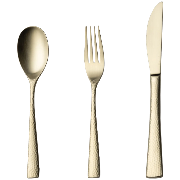 Alt Cubertería Merury Matt Champagne es una cubertería con un acabado mate champagne preciosa que la hace única y especial para usar en eventos y/o establecimientos de hostelería EME Mobiliario 