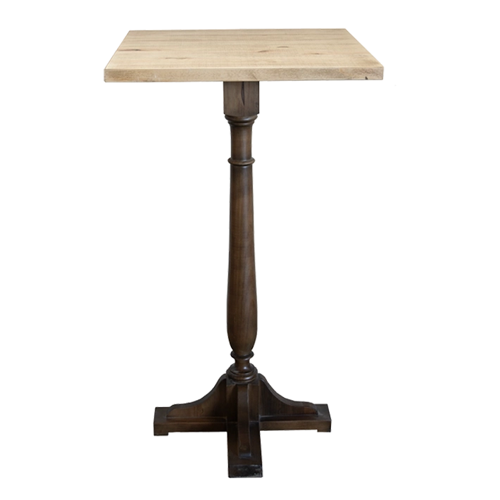 Alt Mesa Alta de estilo rústico con pata central torneada de madera EME Mobiliario