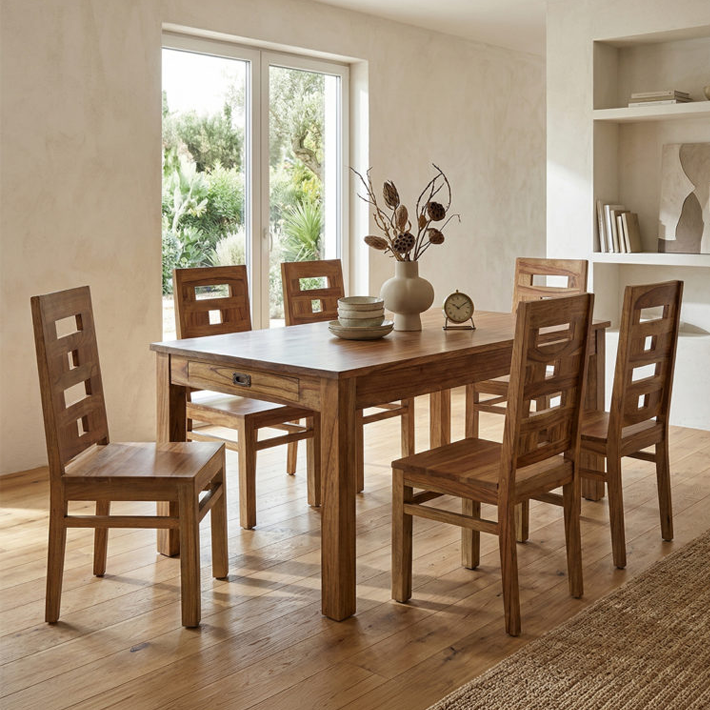 Alt Mesa Merapi 2 Cajones fabricada en madera de mindi con un acabado natural ideal para usar en el comedor de tu vivienda