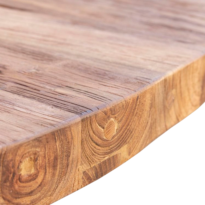 Alt Mesa Comedor Orlando Teka Redonda fabricada en madera maciza es perfecta para los que buscan una mesa de comedor que realce la belleza de la madera