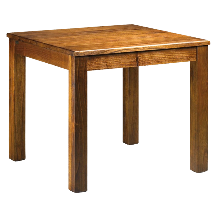 Alt Mesa Comedor Star fabricada en madera de mindi de forma artesanal con un acabado brillo en color nogal