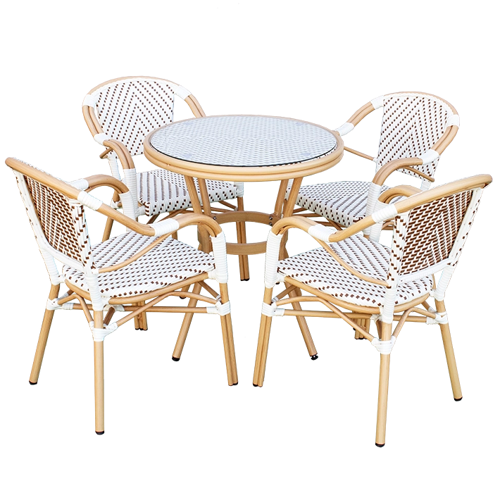 Alt Conjunto Mesa + 4 Sillones Lyon fabricados en aluminio y ratán sintético EME Mobiliario