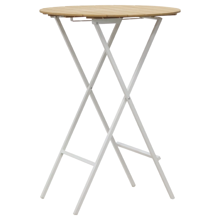 Alt Mesa Alta Mallorca Redonda Blanca fabricada con tablero redondo de madera en color natural y estructura de acero en color blanco EME Mobiliario 