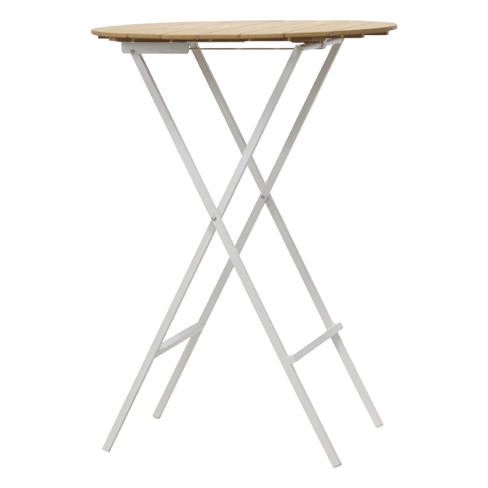 Alt Mesa Alta Mallorca Redonda Blanca fabricada con tablero redondo de madera en color natural y estructura de acero en color blanco EME Mobiliario 