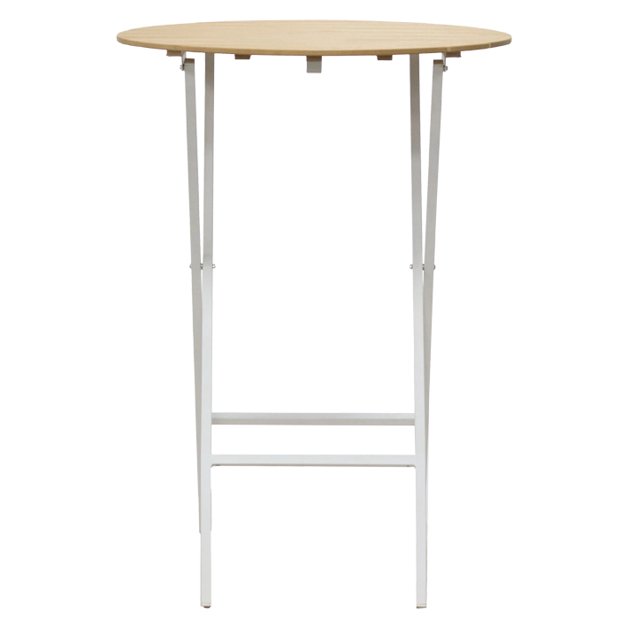 Alt Mesa Alta Mallorca Redonda Blanca fabricada con tablero redondo de madera en color natural y estructura de acero en color blanco EME Mobiliario 