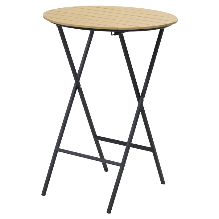 Alt Mesa Alta Mallorca Redonda Negra fabricada con tablero redondo de madera en color natural y estructura de acero en color blanco EME Mobiliario 