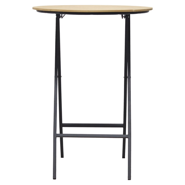 Alt Mesa Alta Mallorca Redonda Negra fabricada con tablero redondo de madera en color natural y estructura de acero en color blanco EME Mobiliario 