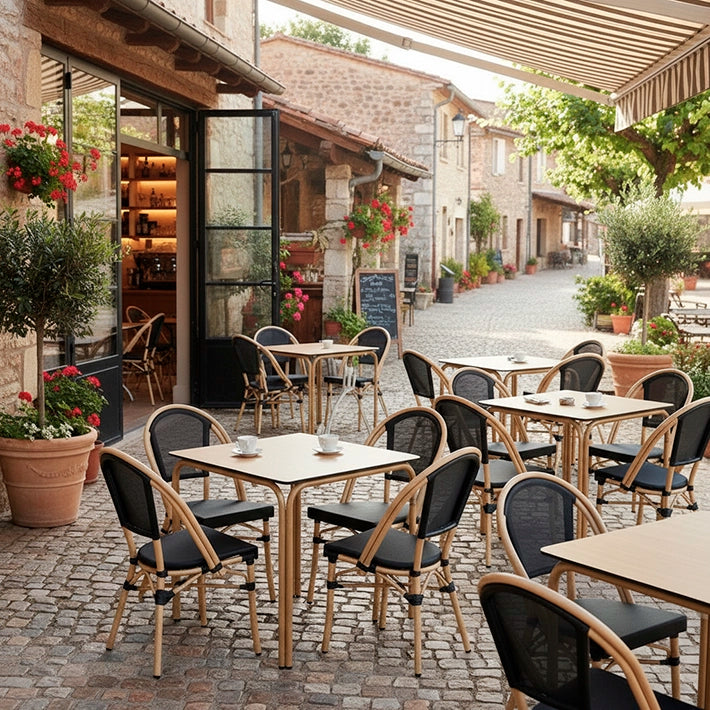 Alt Conjunto Mesa + 4 Sillas Nantes Negro  Para Cafeterías, Restaurantes y Terrazas EME Mobiliario