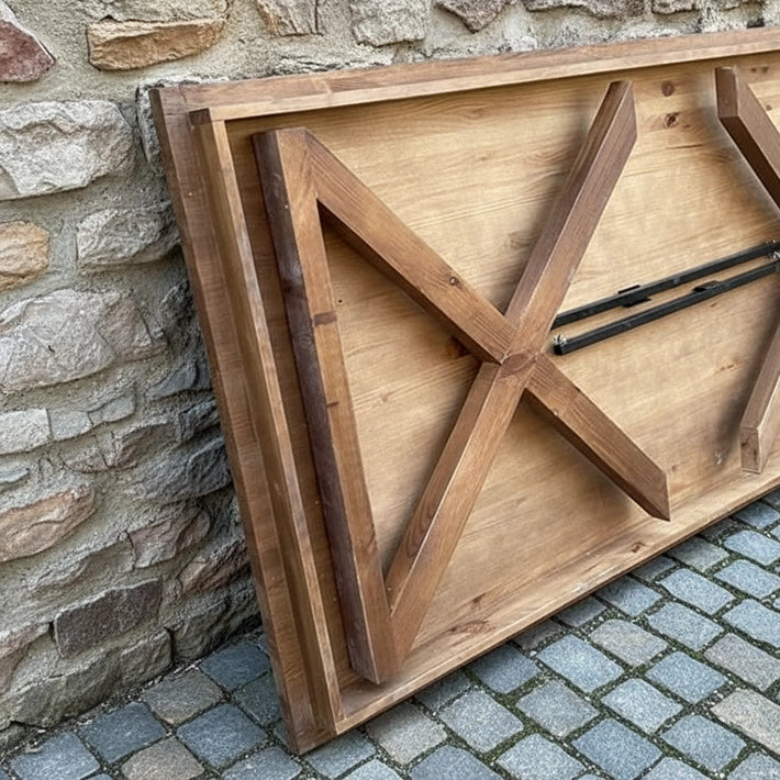 Alt Mesa Madera Rustica Plegable Nogal fabricada en madera de pino apta para eventos y hostelería 