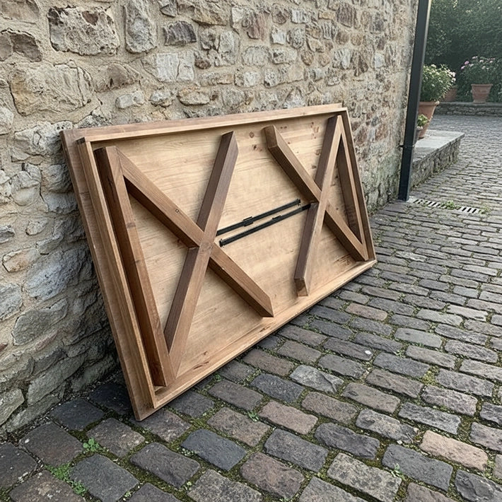 Alt Mesa Madera Rustica Plegable Nogal fabricada en madera de pino apta para eventos y hostelería 