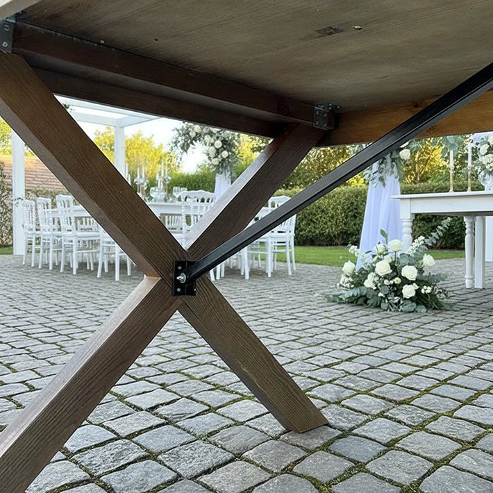 Alt Mesa Madera Rustica Plegable Nogal fabricada en madera de pino apta para eventos y hostelería 