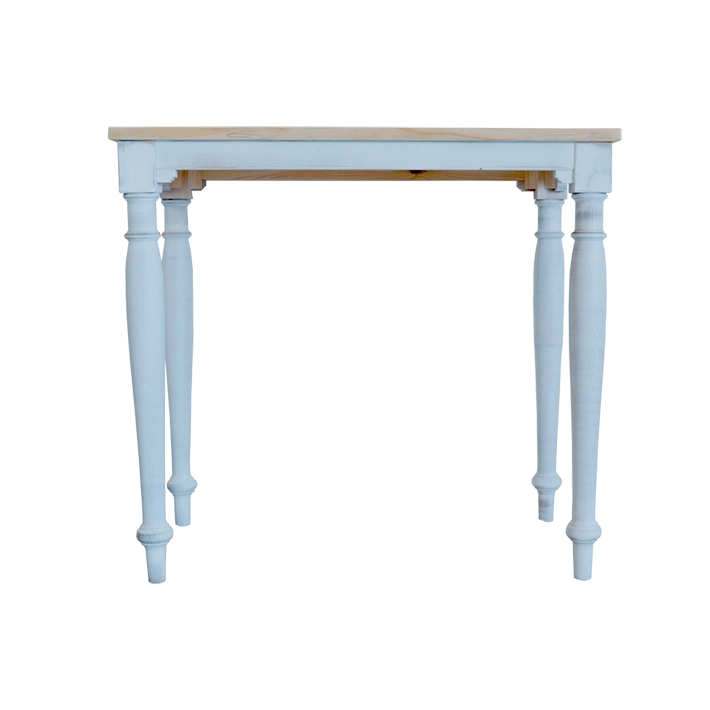 Alt Mesa de Madera alta de estilo rustico con tapa de madera y patas en color blanco envejecido EME Mobiliario