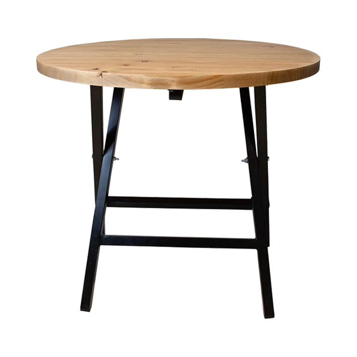 Alt Mesa Baja Redonda Hierro y Madera en color natural con un bonito estilo industrial ideal para eventos y hostelería