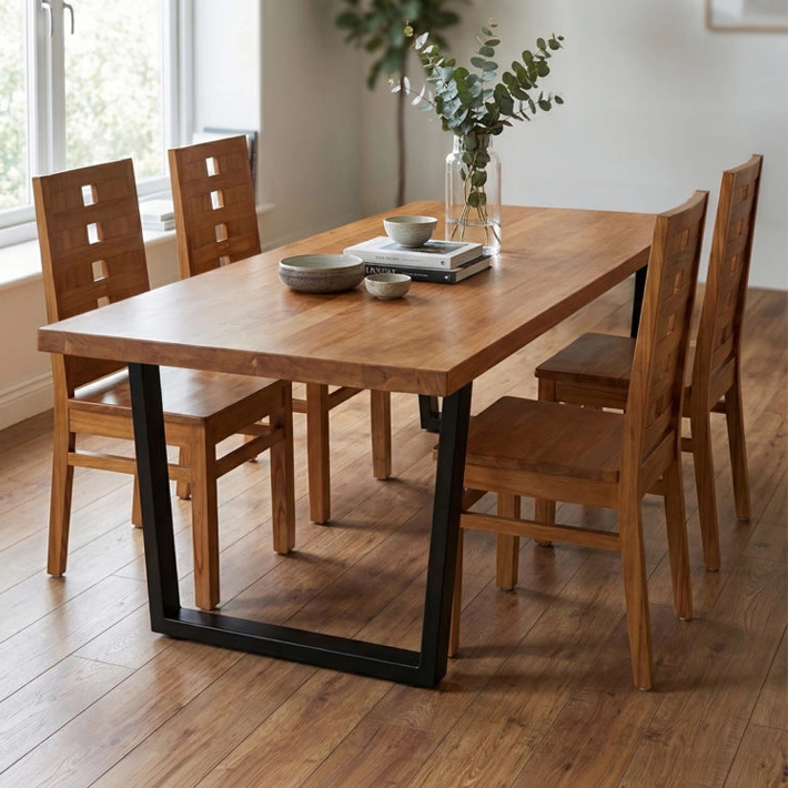 Alt Mesa Comedor Madhu fabricada en madera de mindi y hierro, ideal para usar en el comedor de tu vivienda