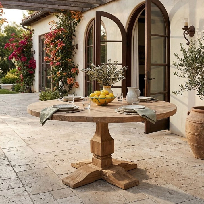 Alt Mesa de Comedor Orlando Redonda es una mesa de pie central fabricada en madera maciza de estilo rústico 