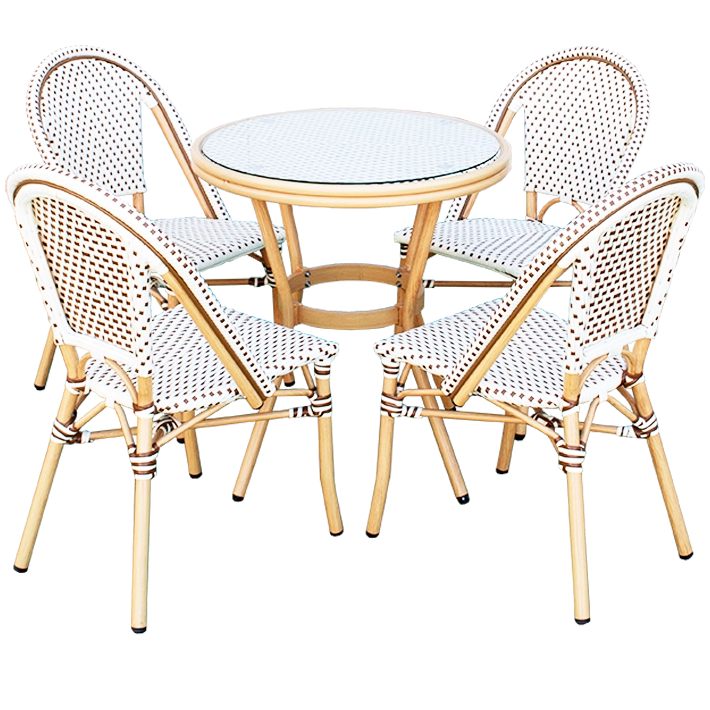 Alt Conjunto Mesa + 4 Sillones Lyon fabricados en aluminio y ratán sintético EME Mobiliario