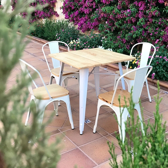 Alt Mesa Tolix Blanca Madera con estructura de acero y tapa de madera maciza de olmo ideal para el uso intensivo profesional EME Mobiliario 