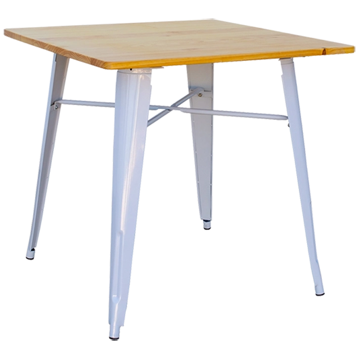 Alt Mesa Tolix Blanca Madera con estructura de acero y tapa de madera maciza de olmo ideal para el uso intensivo profesional EME Mobiliario 