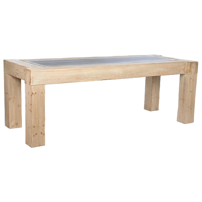 Alt Mesa de Comedor Abeto fabricada en madera de abeto ideal para usar en comedores de grandes dimensiones que combina dos tonalidades de madera para hacerla única y original EME Mobiliario 