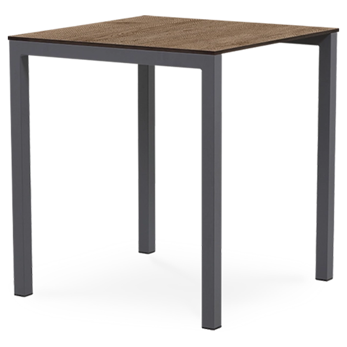 Alt Mesa para Restaurante Cuadrada Metal Negra fabricada con estructura en acero color negro y tapa de compacto fenólico imitación madera EME Mobiliario 